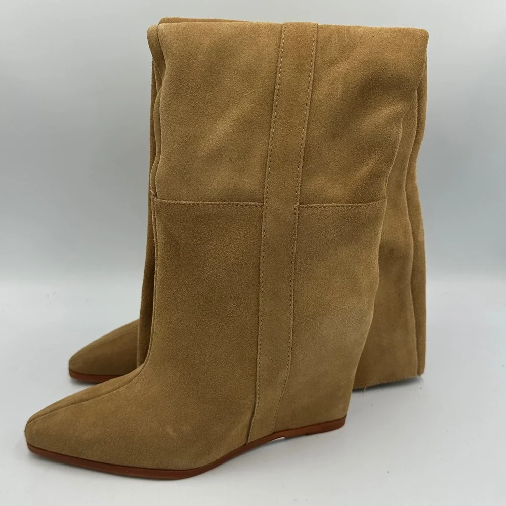 Vince Camuto Tiasie Over‎ Knee Boots Tan Suede Wedge Wmn 5.5 Pointed Toe Euro
