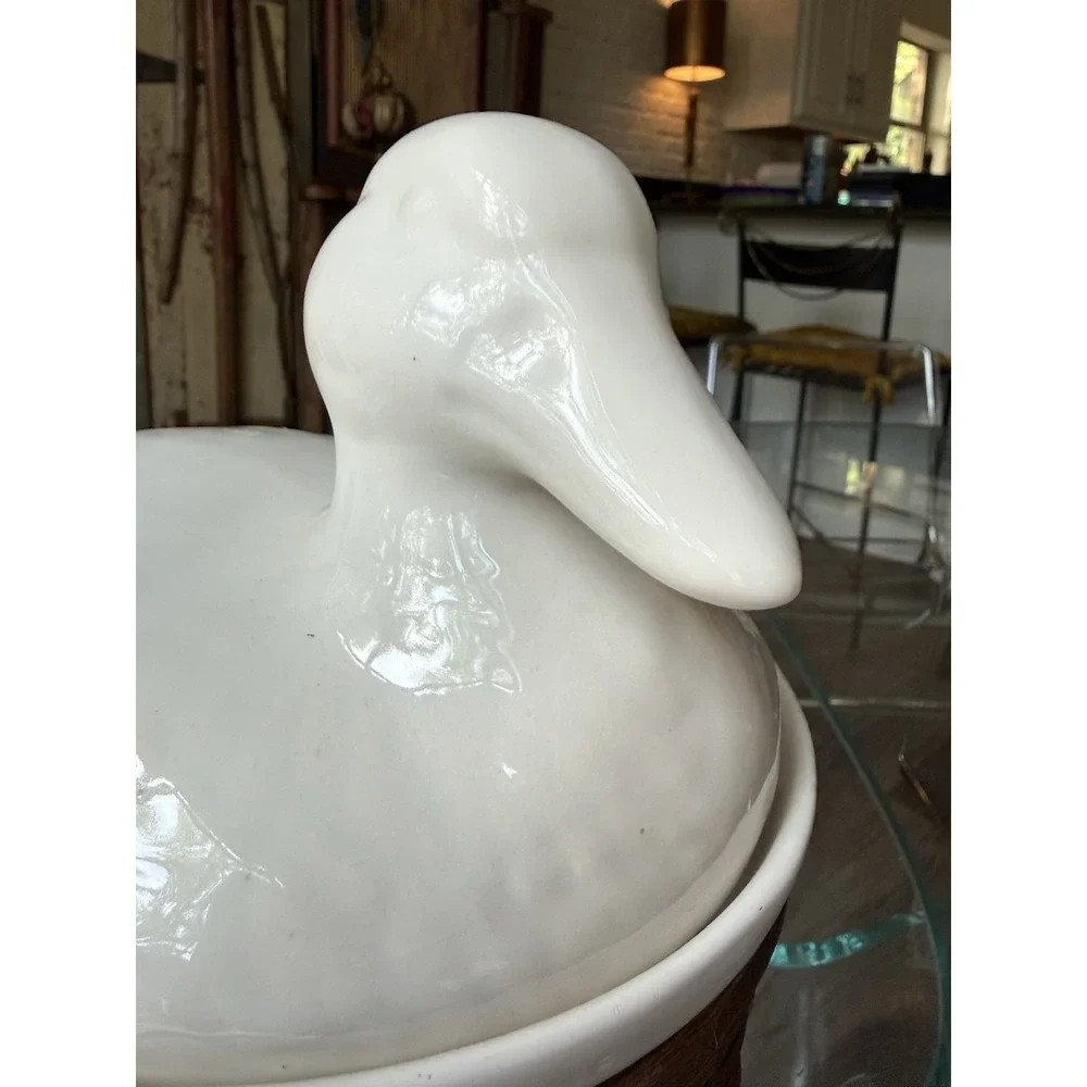 Vintage‎ French Chef Gourmet Cookware Duck on Basket Nest Covered Casserole Dish