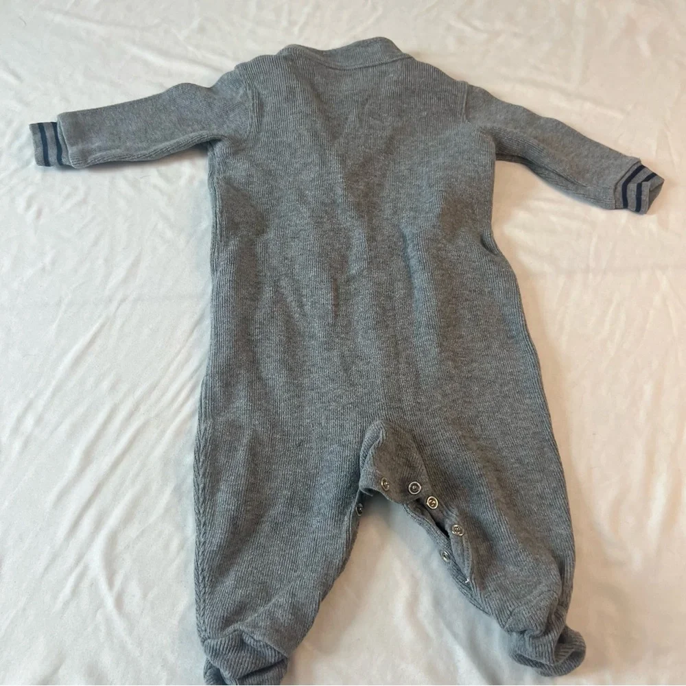 Ralph Lauren Baby Boys Gray Waffle Knit Footed Sleeper Romper 3M Pony Henley