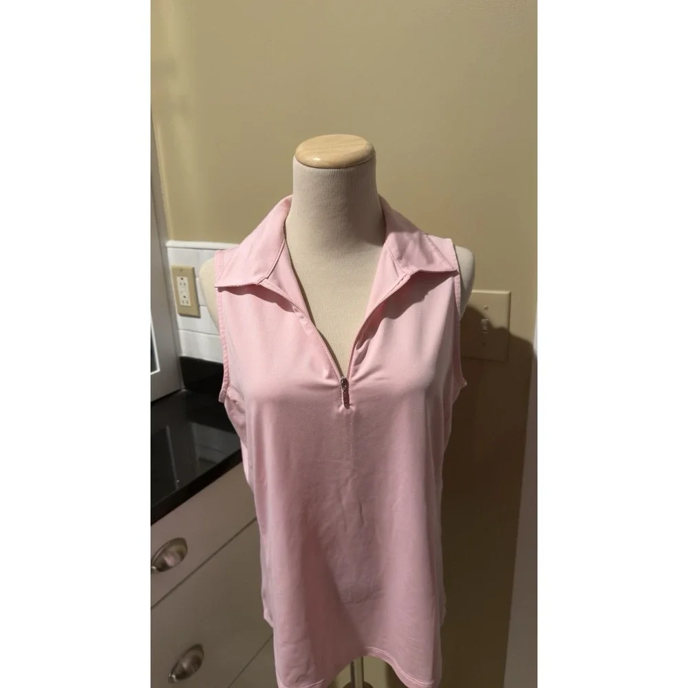 Golftini Sleeveless Quarter Zip‎ Stretch Golf Polo Light Pink Fashion Style Lg