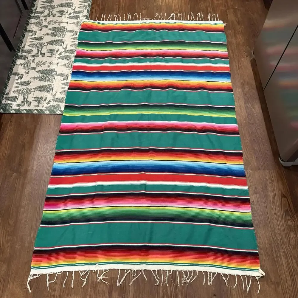 NWOT Vintage Mexican Serape‎ Saltillo Blanket Woven Stripes Southwest Wool 76x47