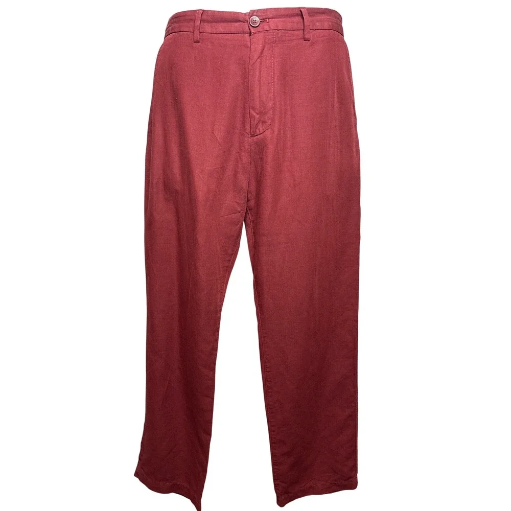 Banana Republic Mens Aiden Fit Red Burgundy Herringbone Pants‎ Sz 35x30 Casual