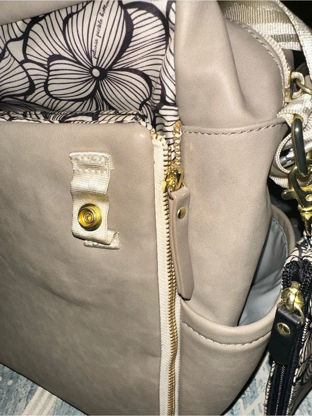 Petunia Pickle Bottom Boxy Backpack in grey matte leatherette. LIKE NEW!