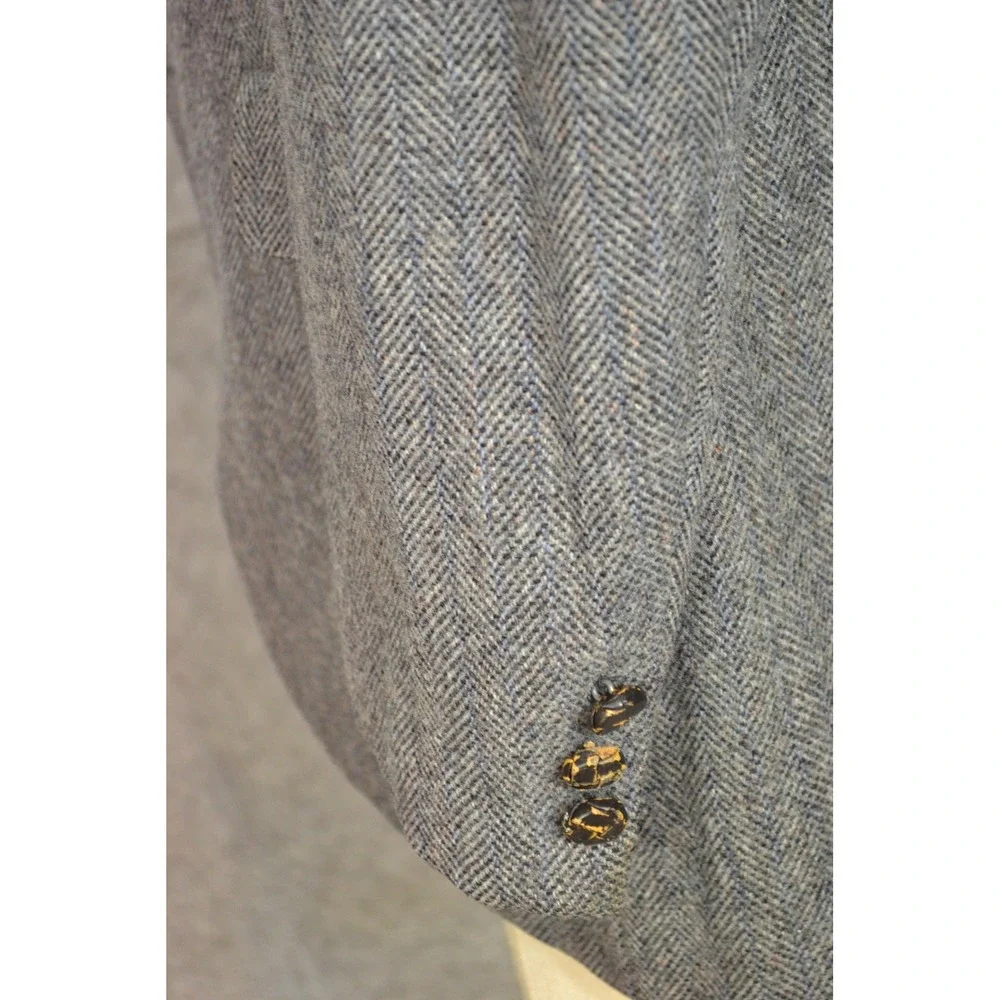 VTG Lanvin Blazer Mens 42 Gray Herringbone Scotland Camel Hair 90s Sport Coat‎