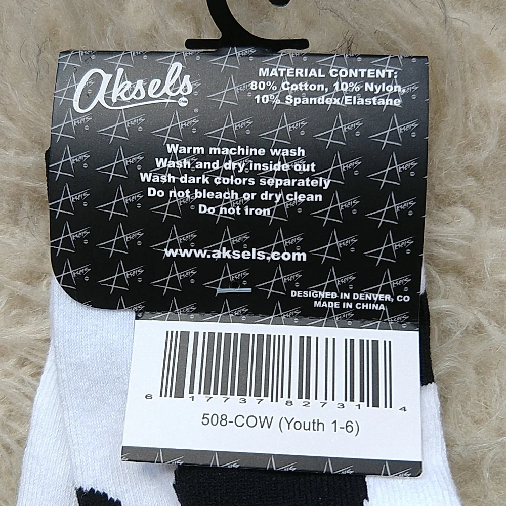 Aksels Holstein Cow Print Youth Novelty Socks Farm Animal