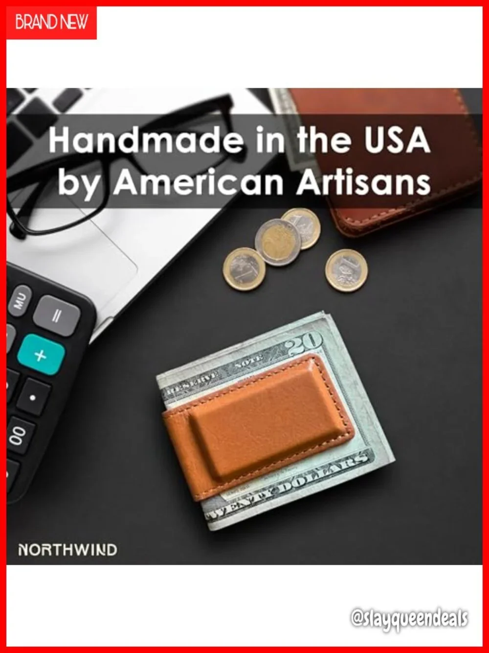 Handmade in USA Full Grain Leather Slim Wallet with Magnetic Money Clip