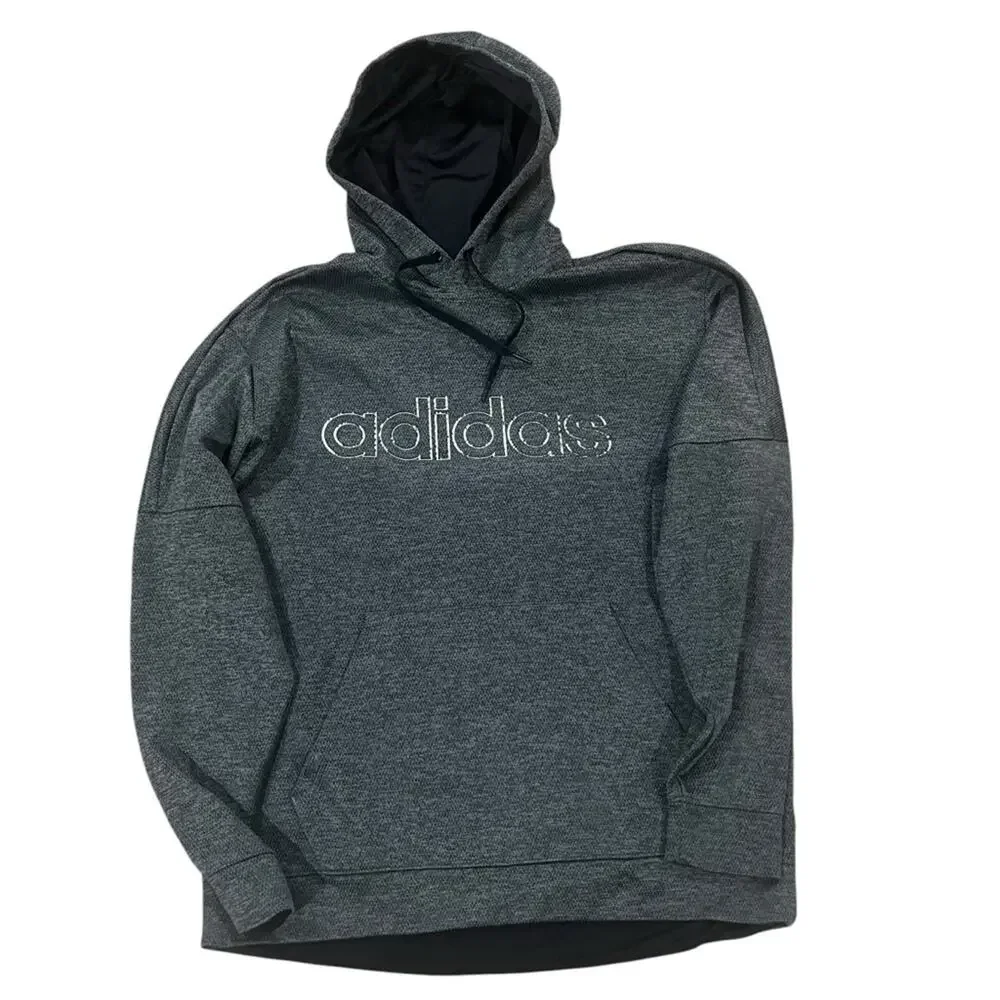 Adidas Mens Size XL Dark Gray Pullover Hoodie With White Logo Outline Climawarm