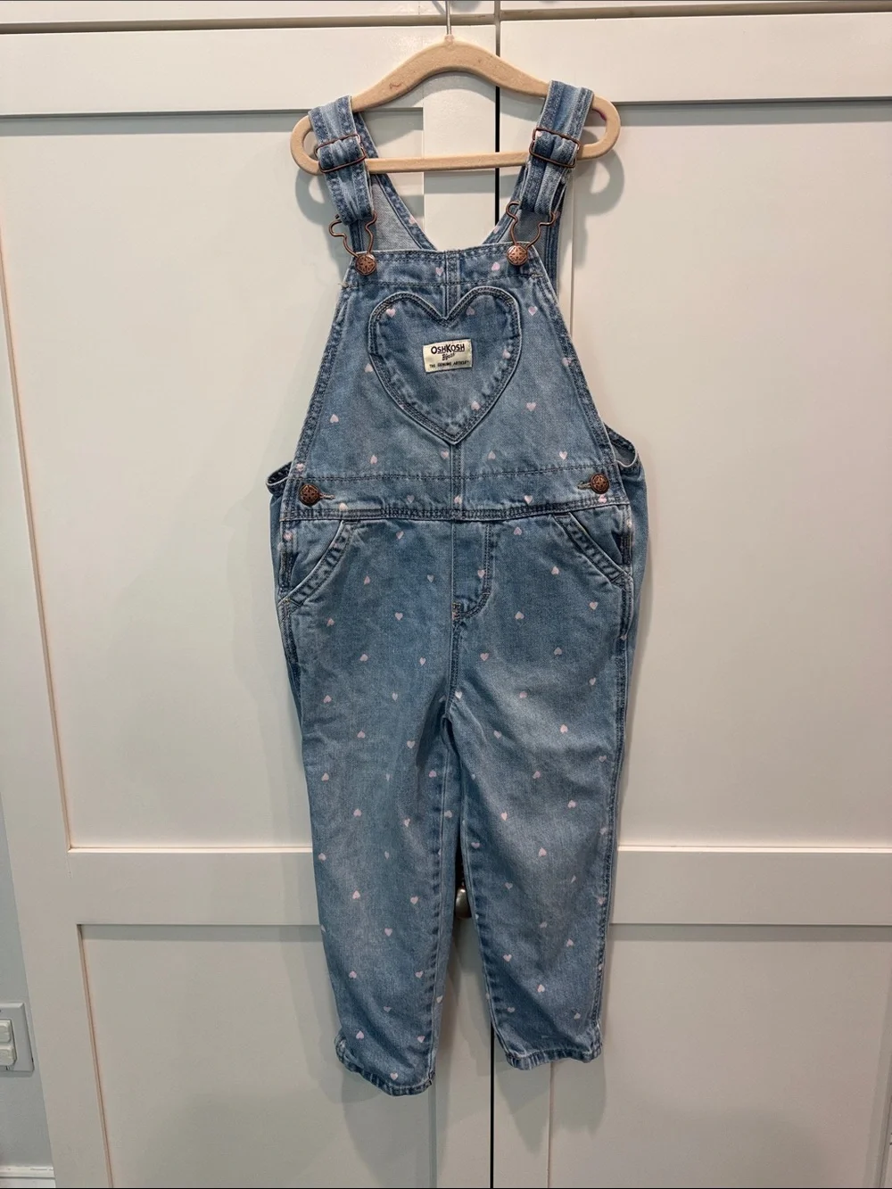 OshKosh B'gosh Light Blue Heart-Print Denim Overalls