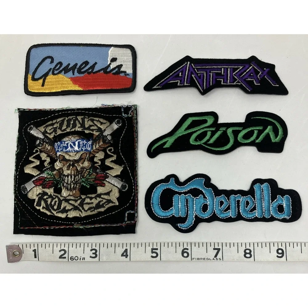 Vtg 90's Rock Band Applique Embroidered Patch Lot of 5 Poison Genesis Anthrax ++