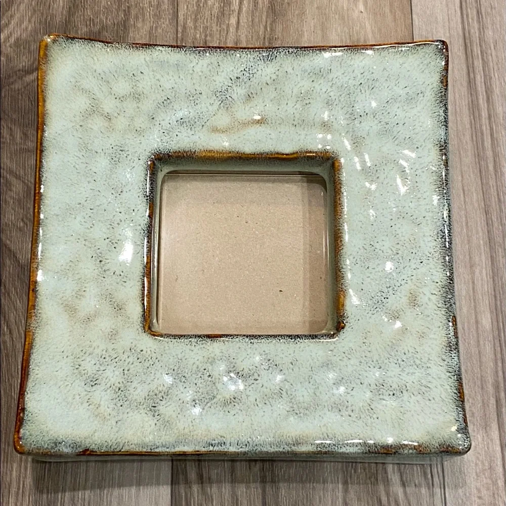 Pale Aqua Blue Thick & Heavy Ceramic Square Picture Frame‎ w/ Curved Corners
