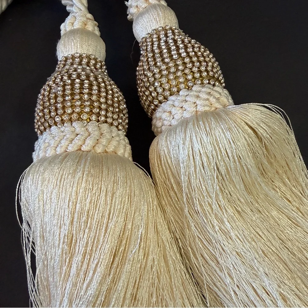 Cream Tassel Curtain Tie Backs Bling Glam Holdback Tie Rope Home Window Chair 2x