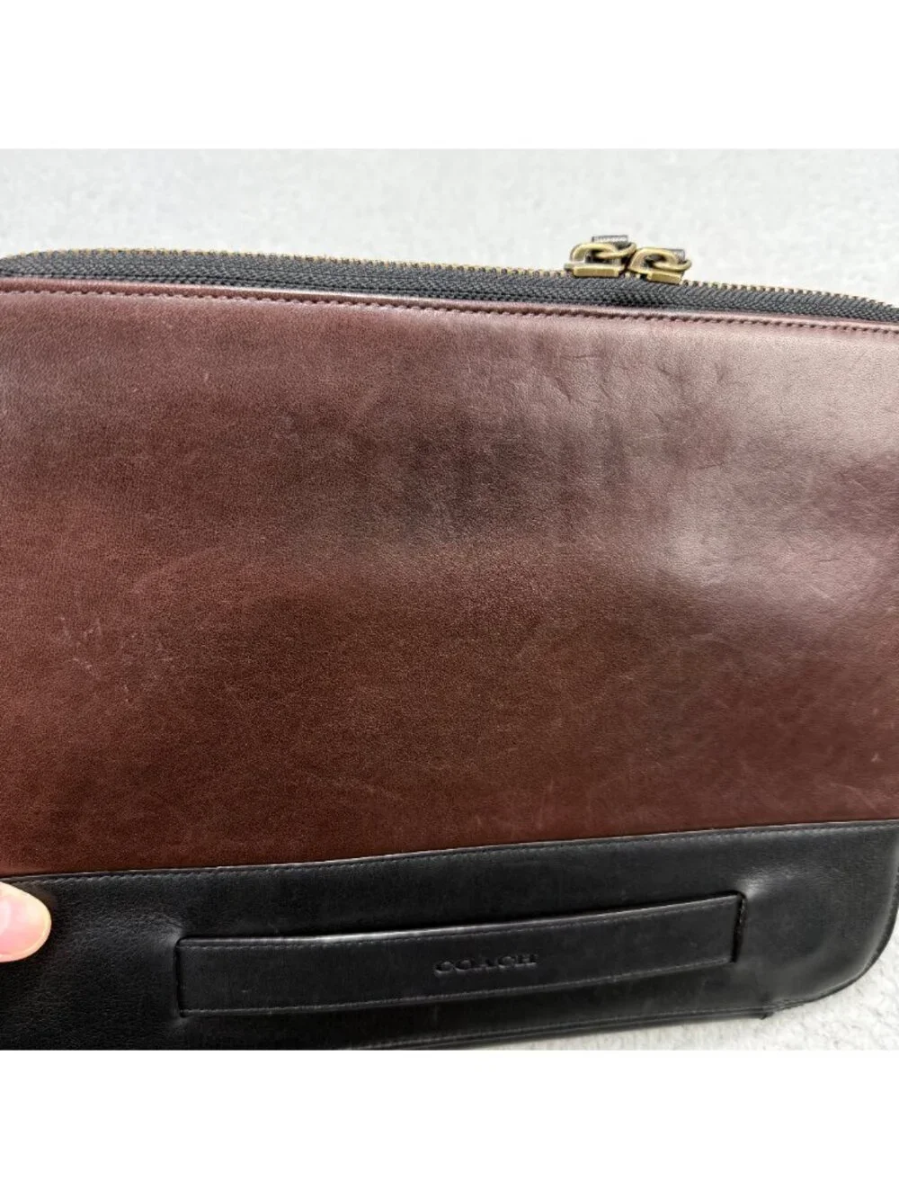 Coach Portfolio Organizer Brown Black Bi-Fold Zip Around Leather Planner Vintage