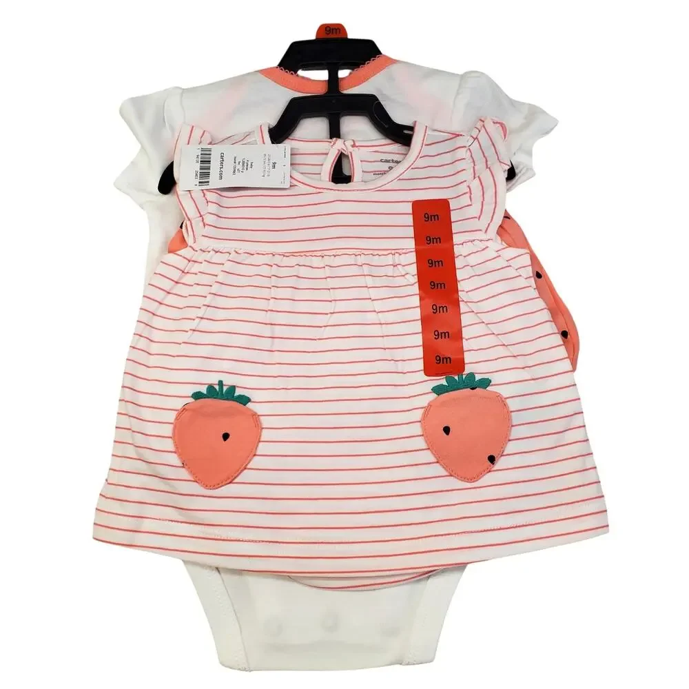 Carters Baby Girl Strawberry Summer Outfit Set 4 Piece Cotton Size 9 Months NEW