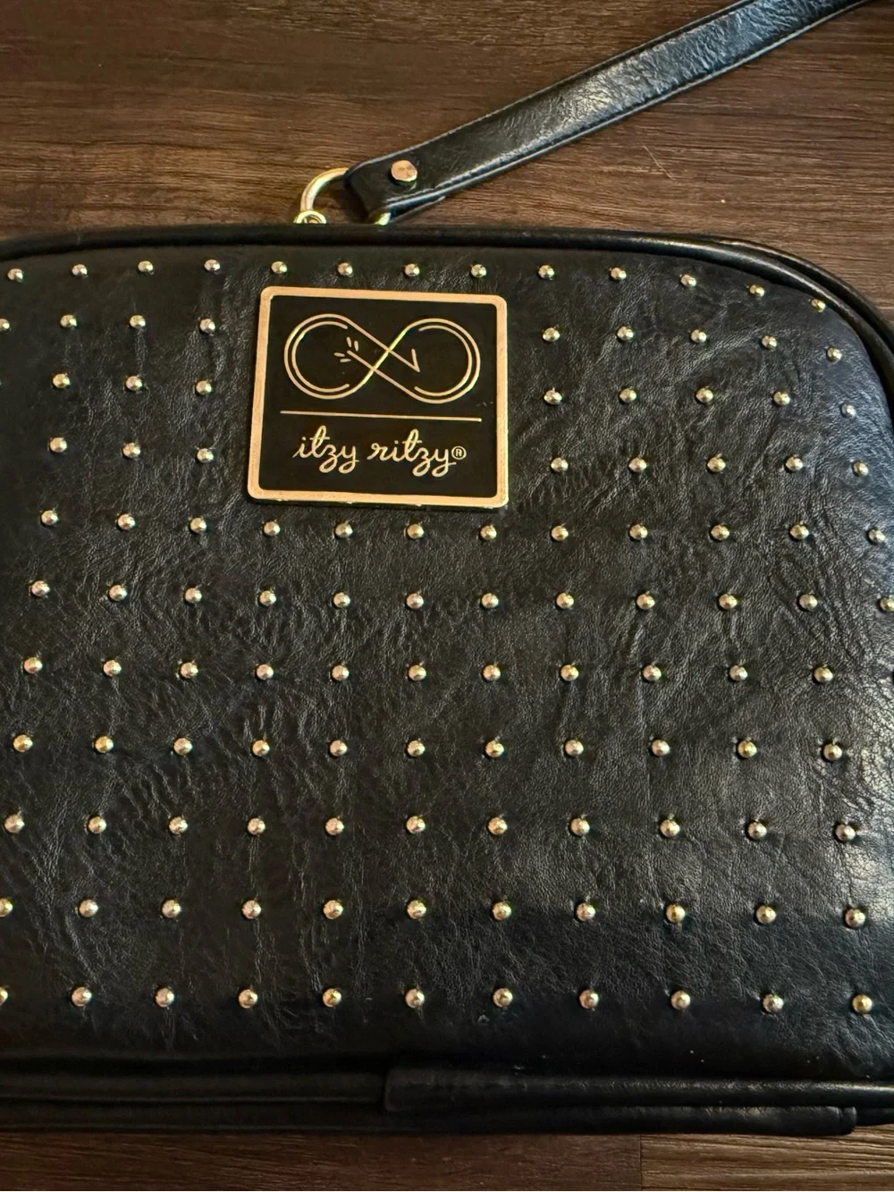 Itzy Ritzy Black Studded Crossbody with Gold Chain & Tassel