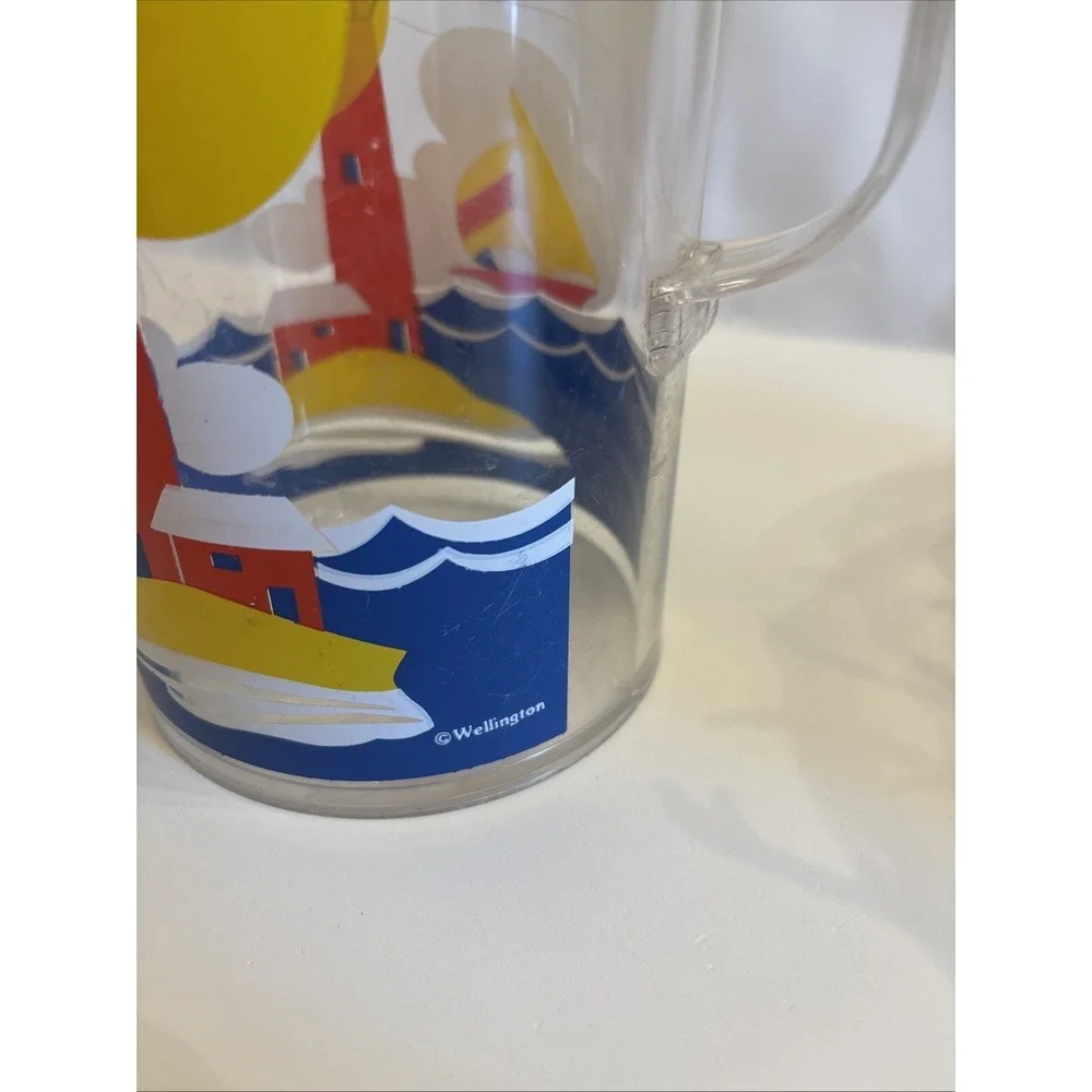 VTG 1990's Wellington‎ SailBoat & Lighthouse Acrylic Pitcher/IceBucket Tongs