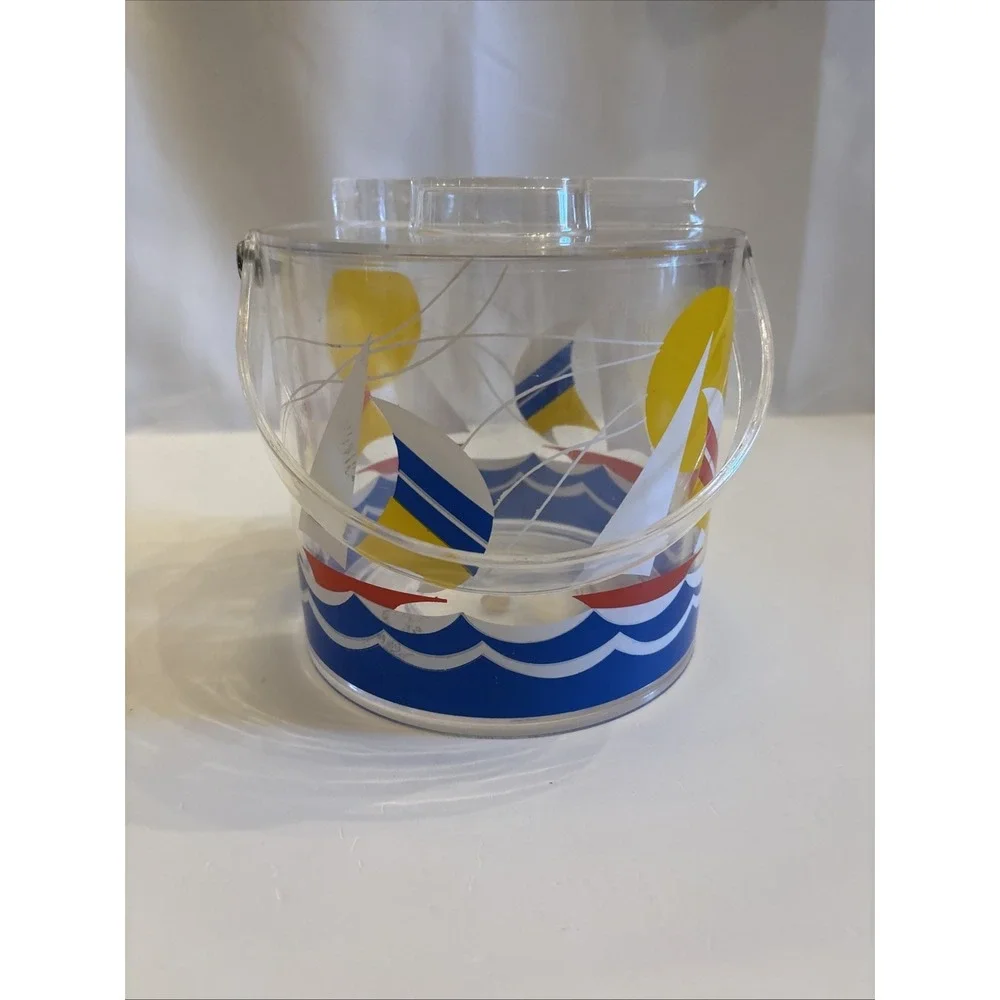 VTG 1990's Wellington‎ SailBoat & Lighthouse Acrylic Pitcher/IceBucket Tongs