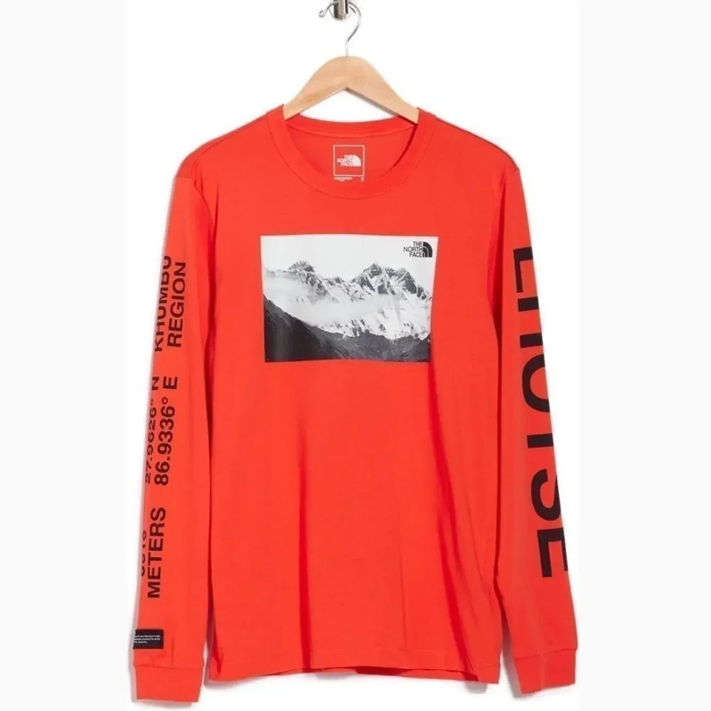 The North Face Lhotse Mountain Long Sleeve Graphic Tee Red Men’s Large NWT