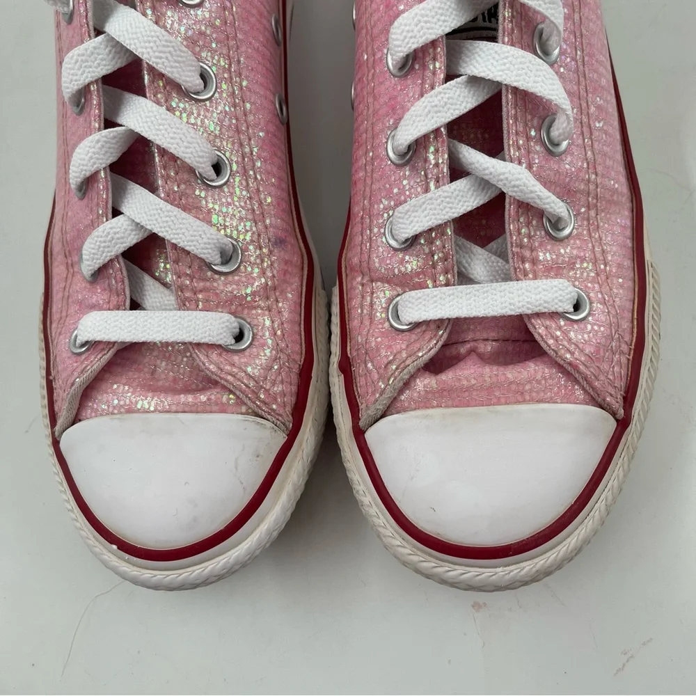 Converse Chuck Taylor AS OX- SZ 2Y -Glitter Pink Lace-Up Low Top Sneakers Shoes