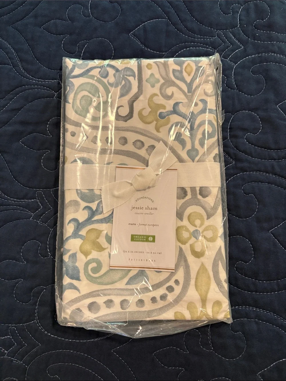 Deluxe Pottery Barn Duvet with Navy Quilted Coverlet with Paisley Shams