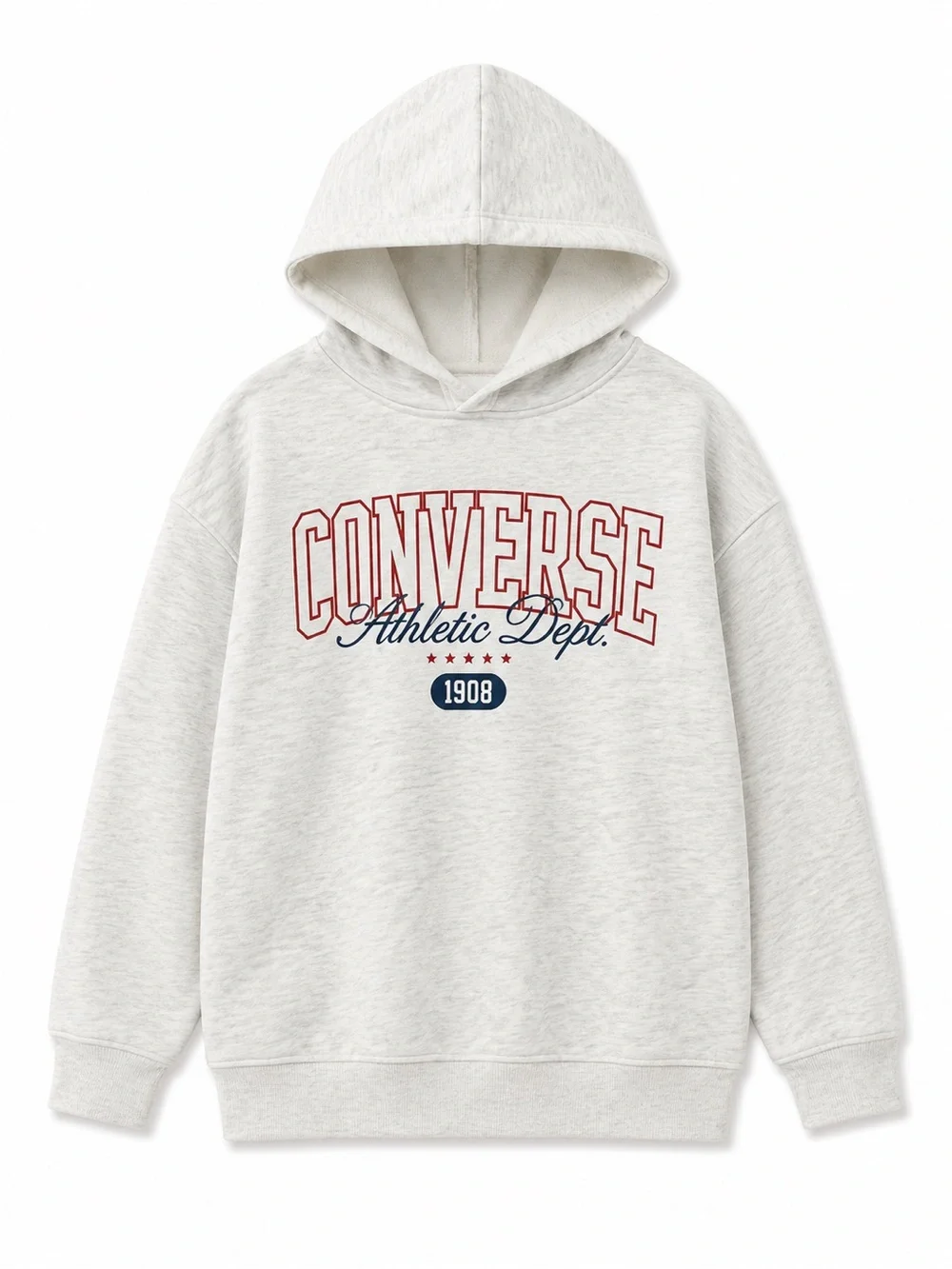 Converse Hooded Sweatshirt in Heather Light Gray with Red and Navy Logo