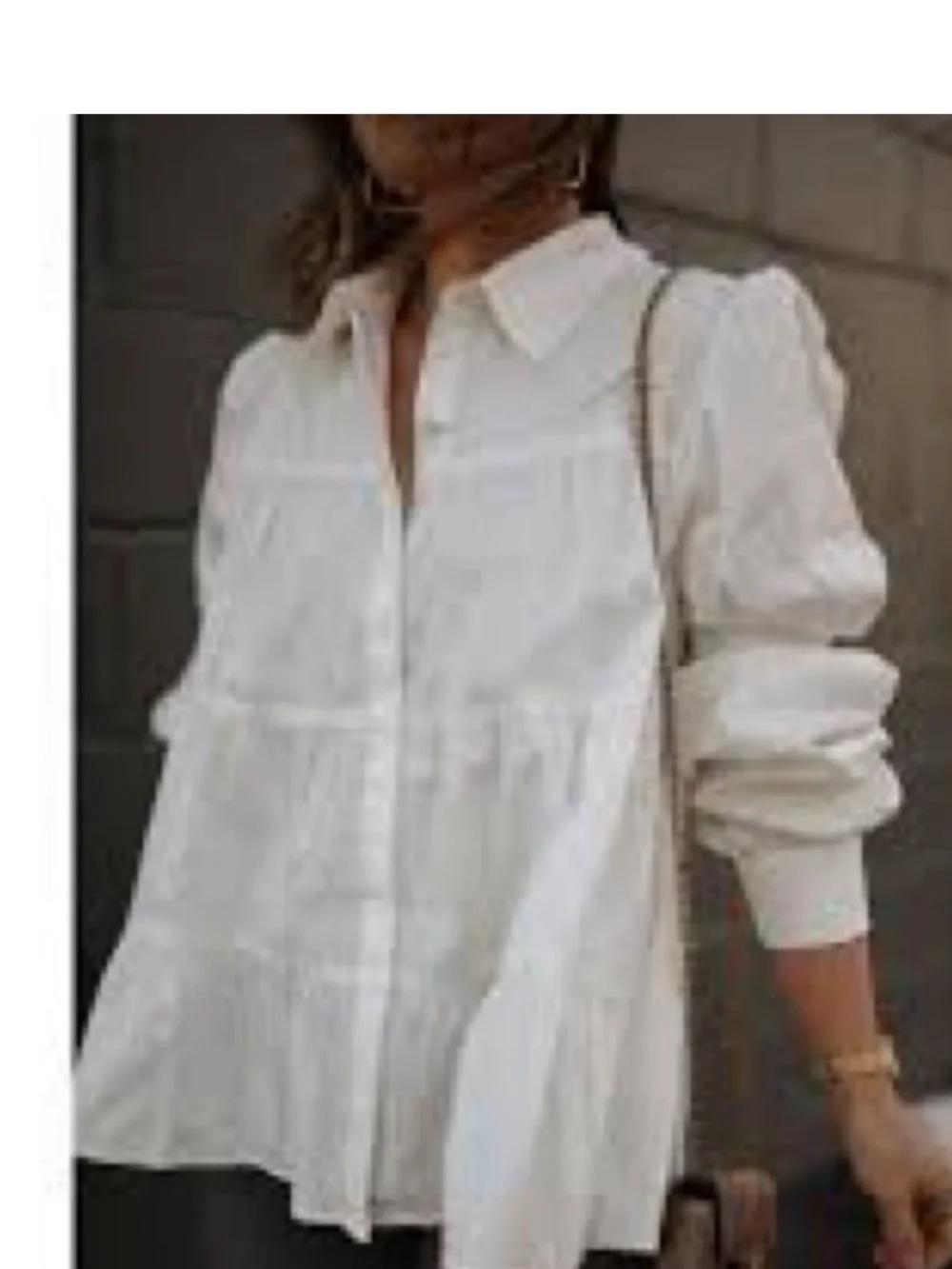 ZARA White Tiered Collared Button-Up Blouse