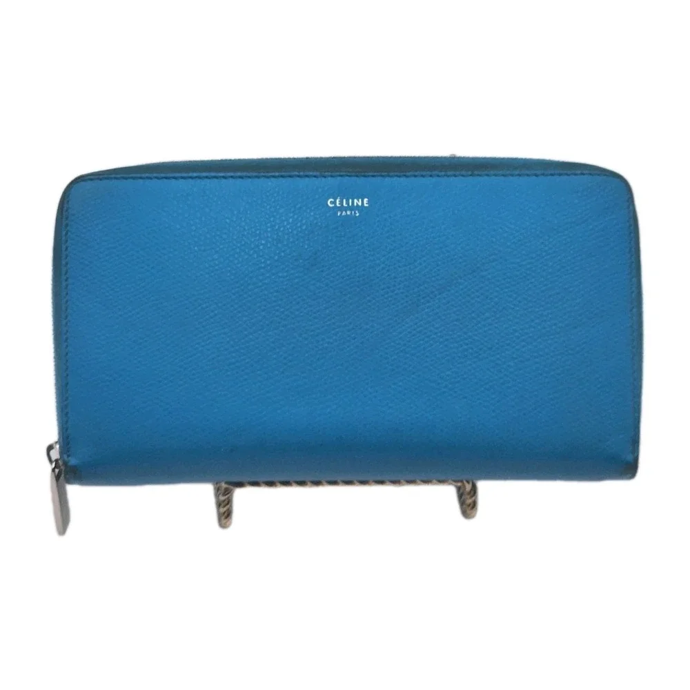 Authentic Celine Long Zippy Continental Wallet Blue Pebbled Leather Italy 2015