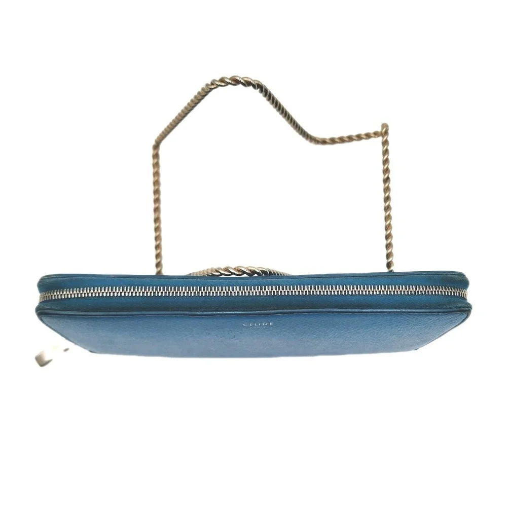 Authentic Celine Long Zippy Continental Wallet Blue Pebbled Leather Italy 2015
