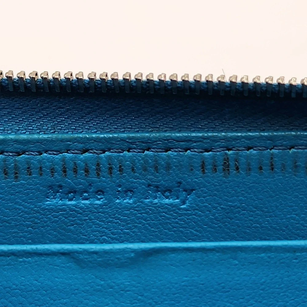 Authentic Celine Long Zippy Continental Wallet Blue Pebbled Leather Italy 2015