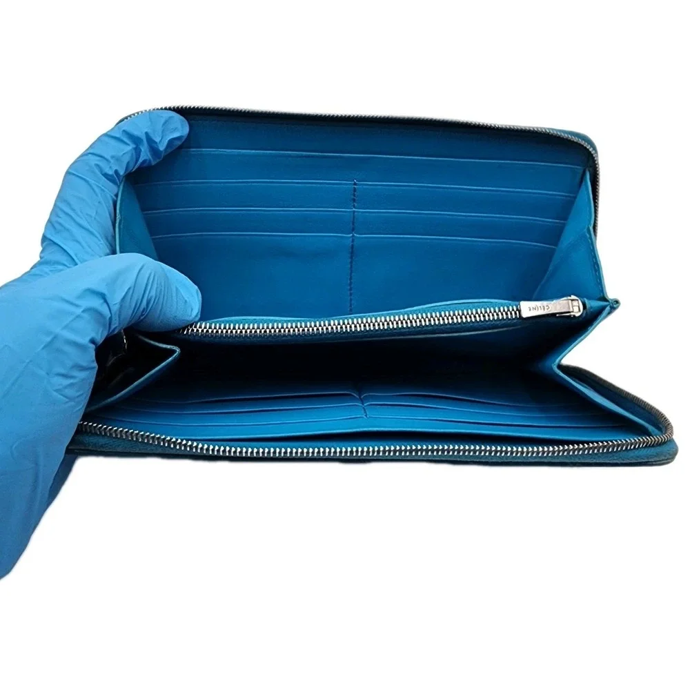 Authentic Celine Long Zippy Continental Wallet Blue Pebbled Leather Italy 2015