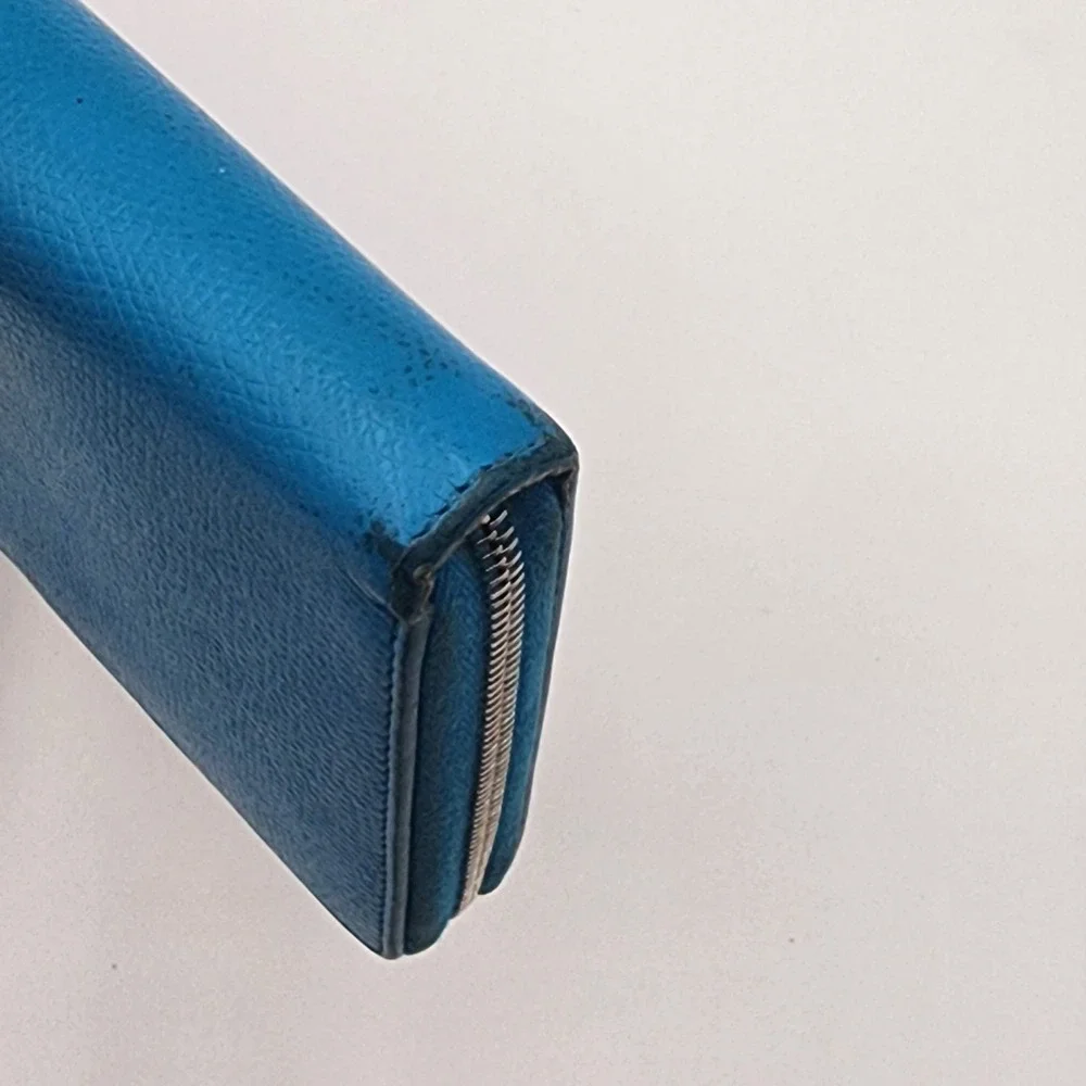 Authentic Celine Long Zippy Continental Wallet Blue Pebbled Leather Italy 2015