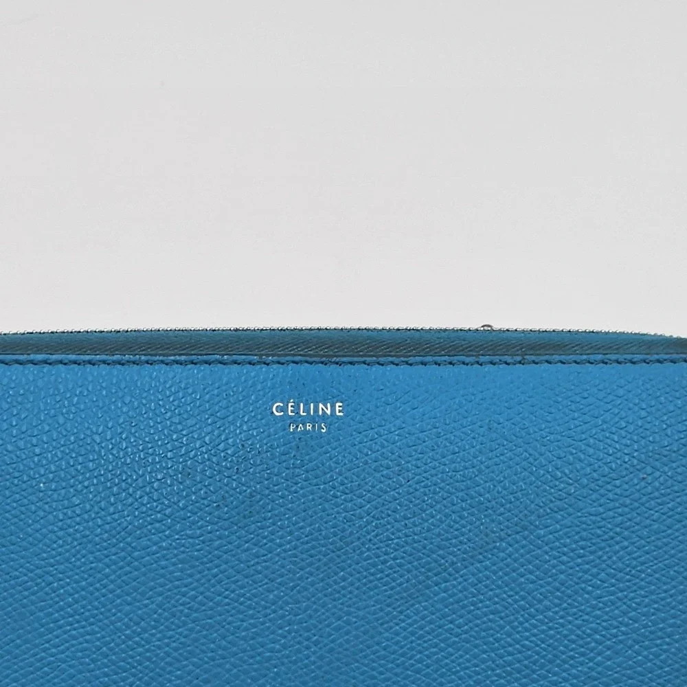Authentic Celine Long Zippy Continental Wallet Blue Pebbled Leather Italy 2015