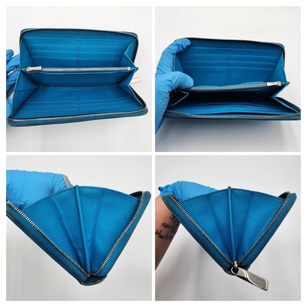 Authentic Celine Long Zippy Continental Wallet Blue Pebbled Leather Italy 2015