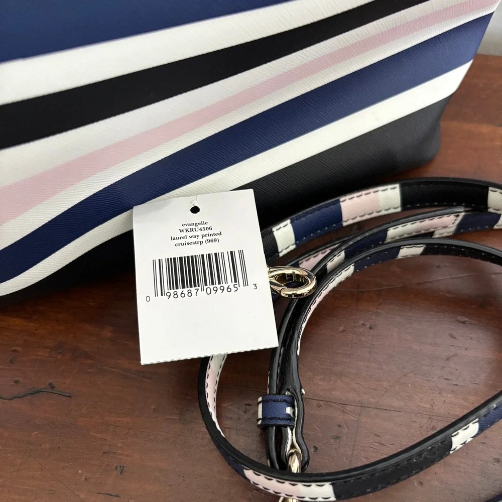 Kate Spade Evangeline Laurel Way Cruise Stripe Satchel Bag Navy Pink Black