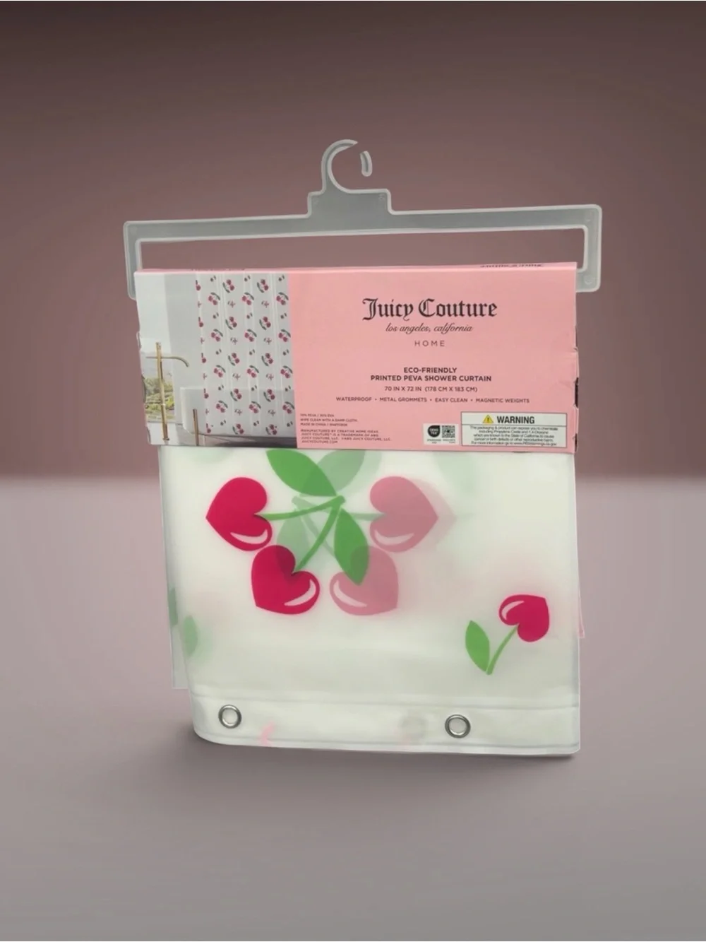 Juicy Couture Pink and Green Heart Floral Shower Curtain Liner