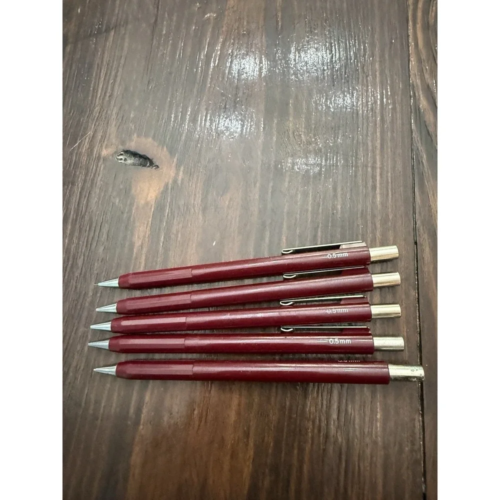 Lot of 5 Vintage Skilcraft Mechanical Pencils 0.5mm Burgundy Hexagonal Barrel