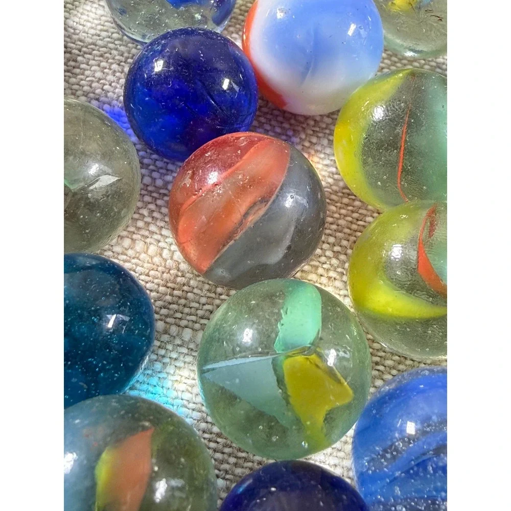 Large Lot Vintage Glass Marbles Assorted Colors Styles in Glass Mason Jar Lid