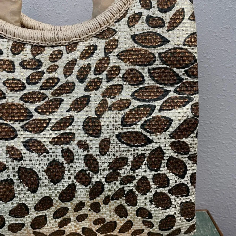 Leopard Print Woven Paper Tote EUC