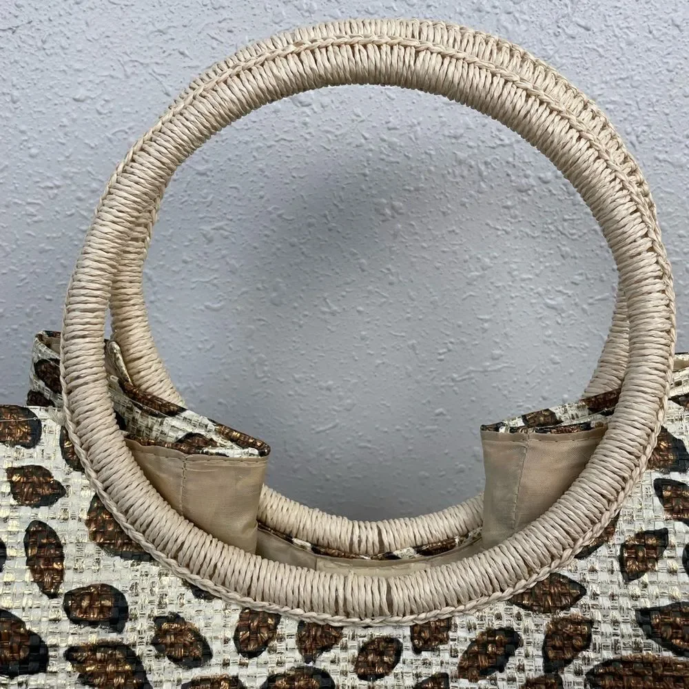 Leopard Print Woven Paper Tote EUC
