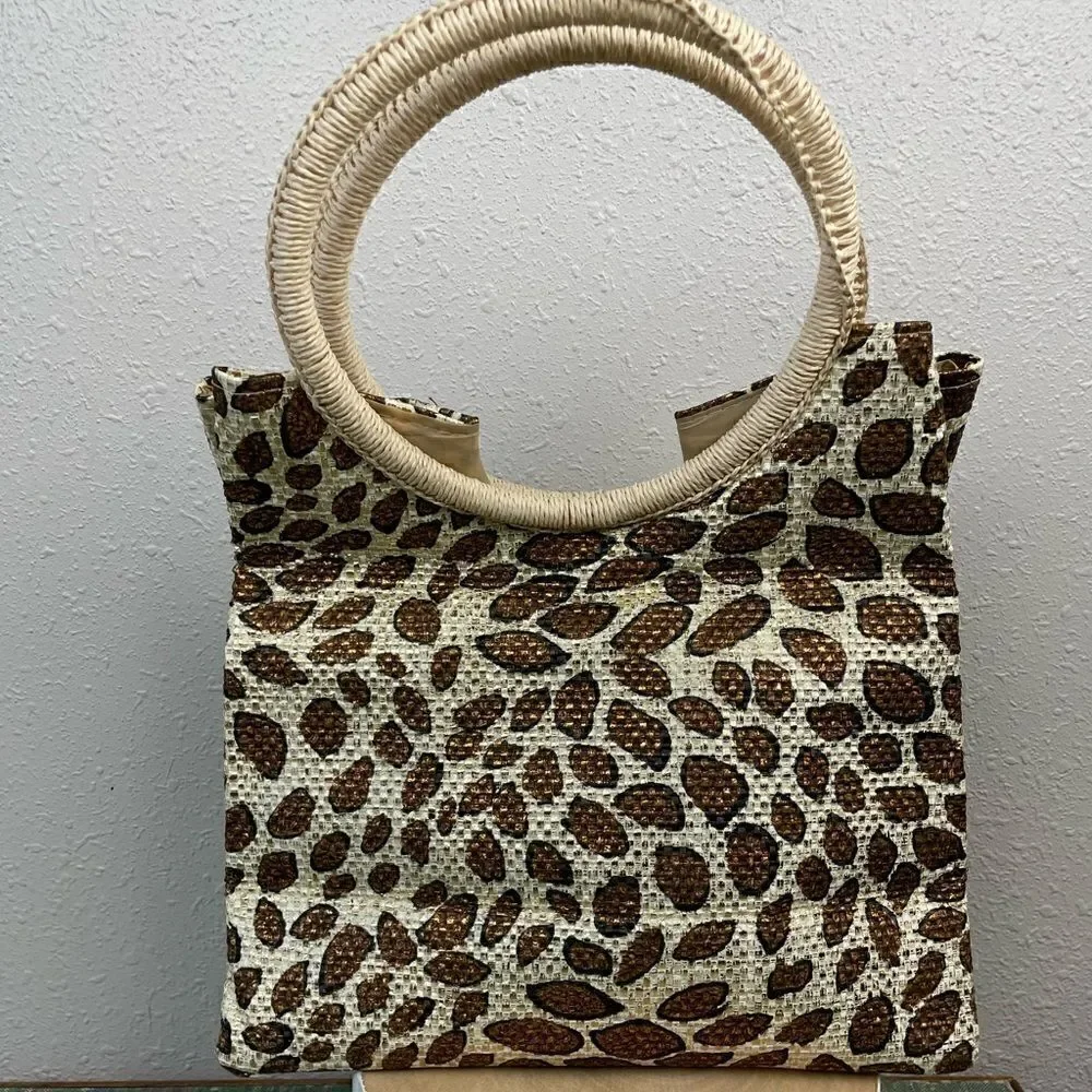 Leopard Print Woven Paper Tote EUC