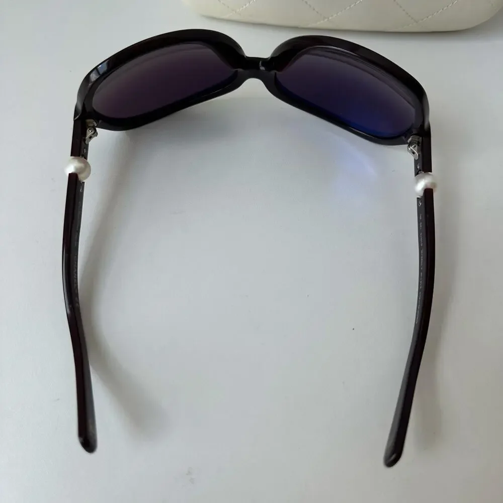 Chanel Collection Perle 5141-H Pearl Oversized Butterfly Sunglasses Brown w Case