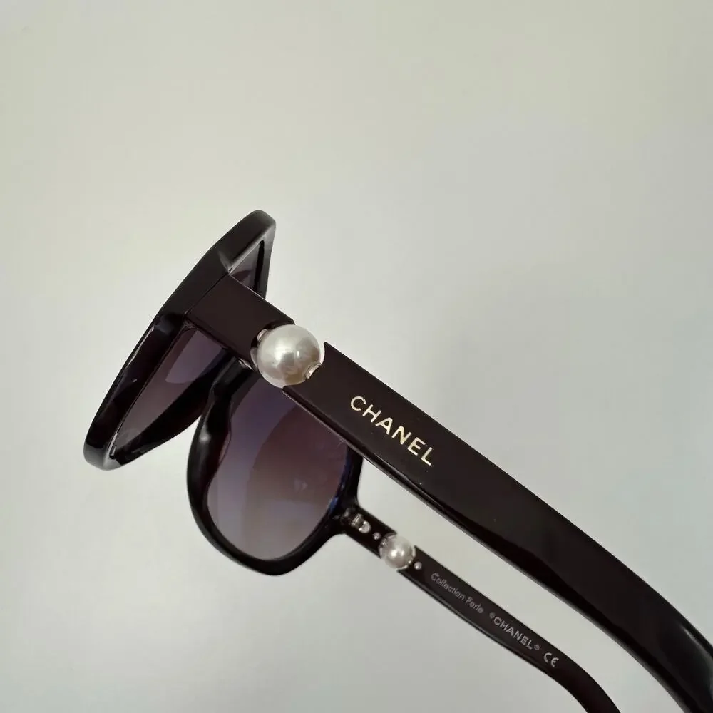 Chanel Collection Perle 5141-H Pearl Oversized Butterfly Sunglasses Brown w Case