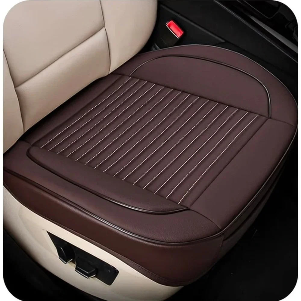 Kaomim Car Seat Cover Leather Front Bottom Seat Cushion Coffee Luxury Interior