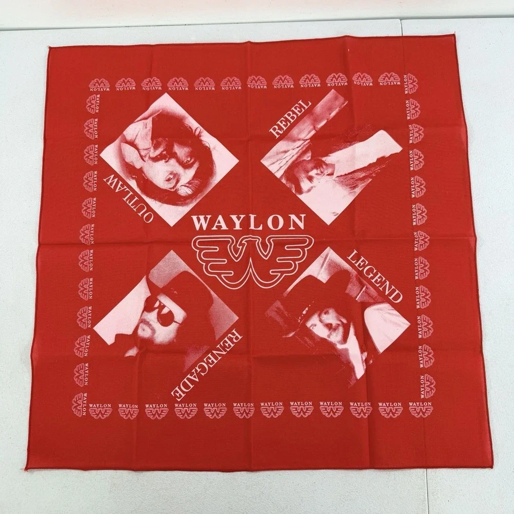 Vintage Waylon Jennings Bandana Rebel Renegade Legend Outlaw Red Country Music