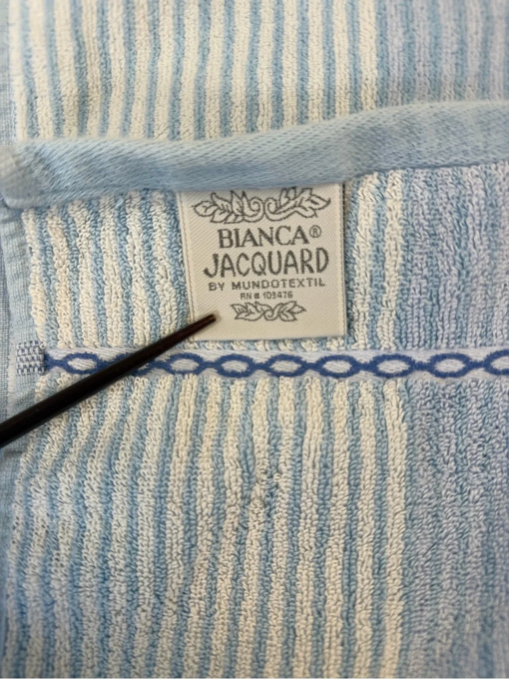 Vintage Bianca Jacquard Soft 100% Cotton 2Pc Bath Towels Portugal Blue Stripe