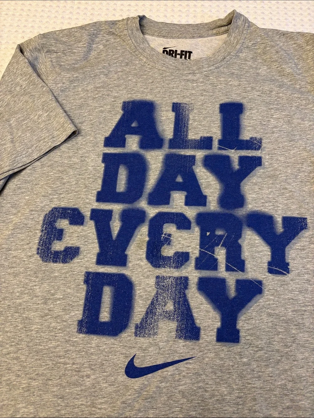 NIKE Medium Gray Short Sleeve Dri-FIT Graphic T-Shirt Blue 'ALL DAY EVERY DAY'