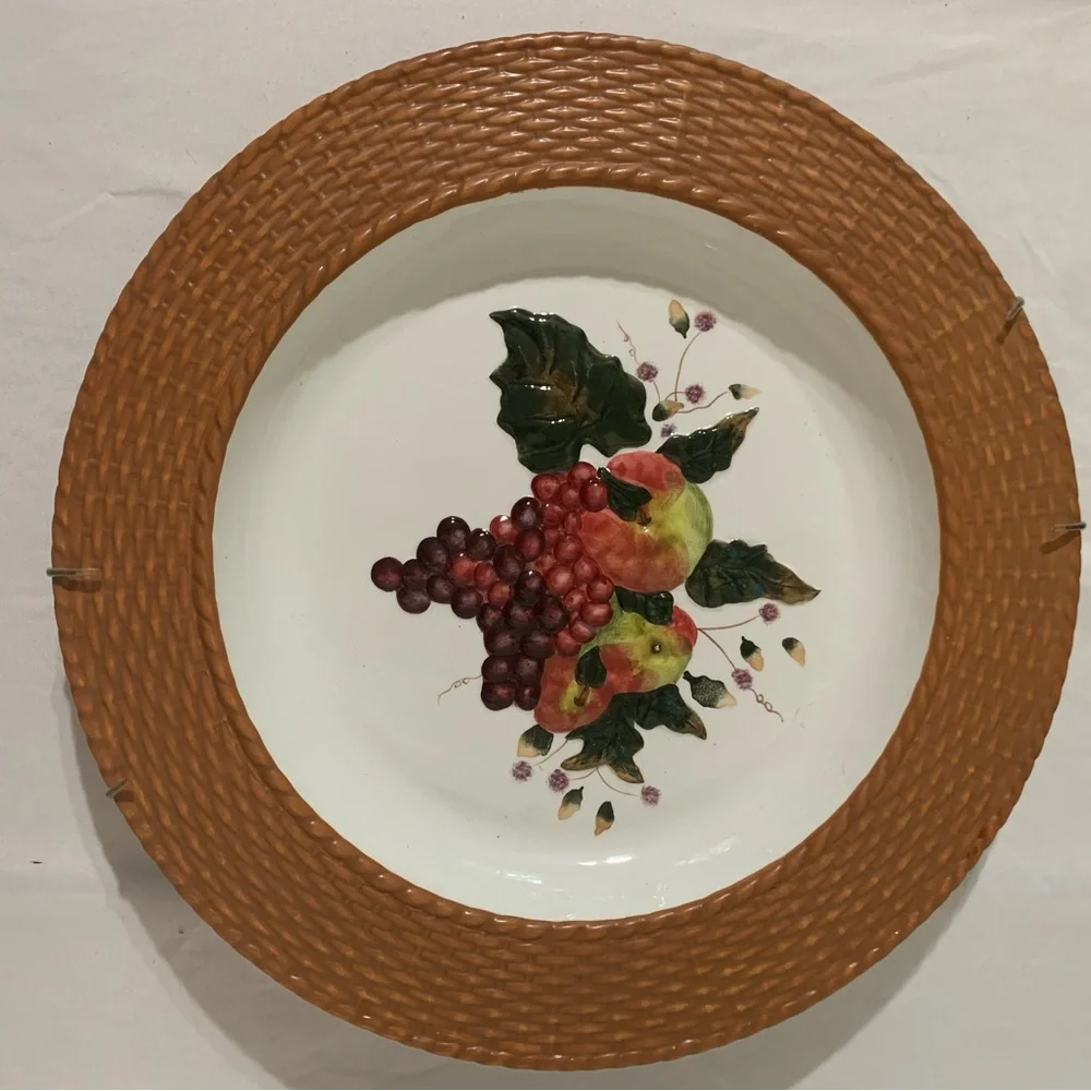 Judy Buswell Harvest fruit basket weave serving dish or pie plate.