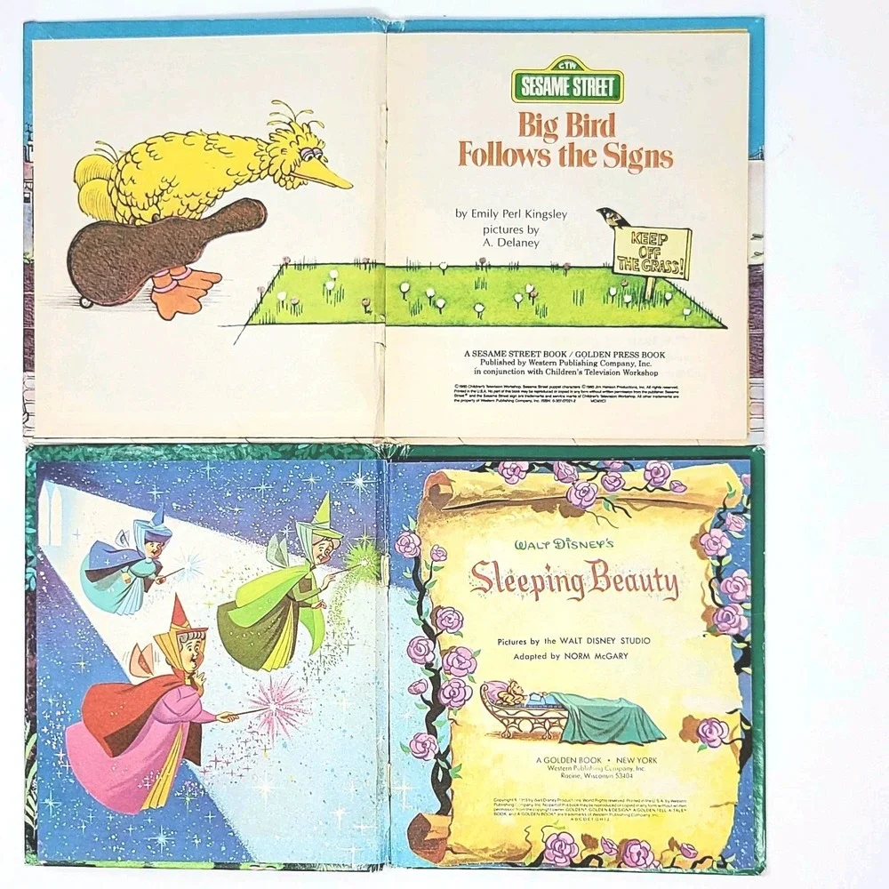 VTG Golden Tell A Tale Books Big Bird Follows Signs & Sleeping Beauty