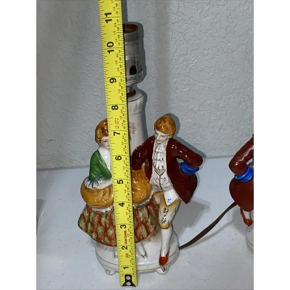 VTG Set Of 2 Made In Occupied Japan Porcelain Lamps Figurines Couples Work READ‎