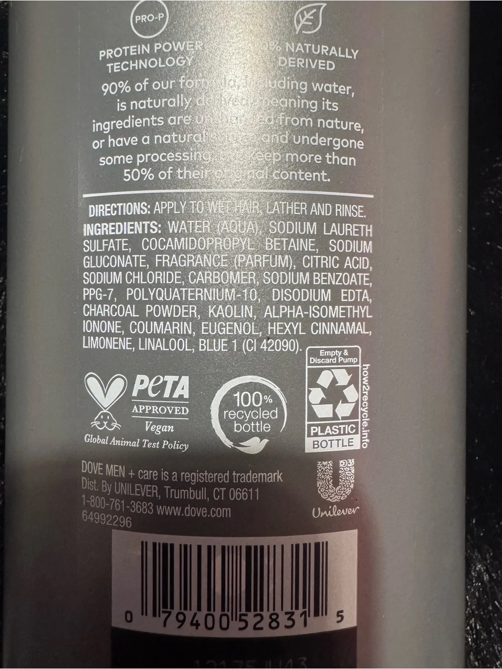 Dove Men+Care Charcoal + Clay Deeply Purifies Shampoo — Gray