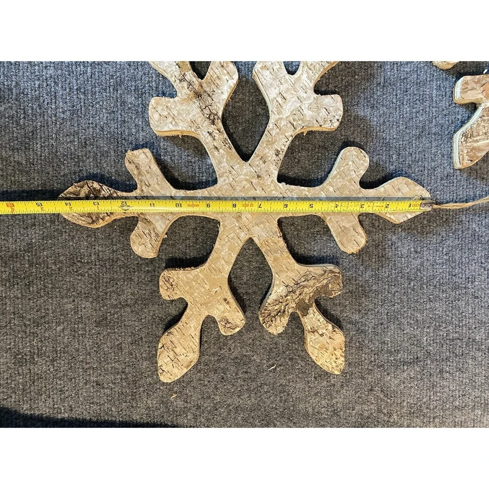 Set Of 3 Rustic Distressed Natural Wood Snowflake Decor‎ Xmas Winter Cottagecore
